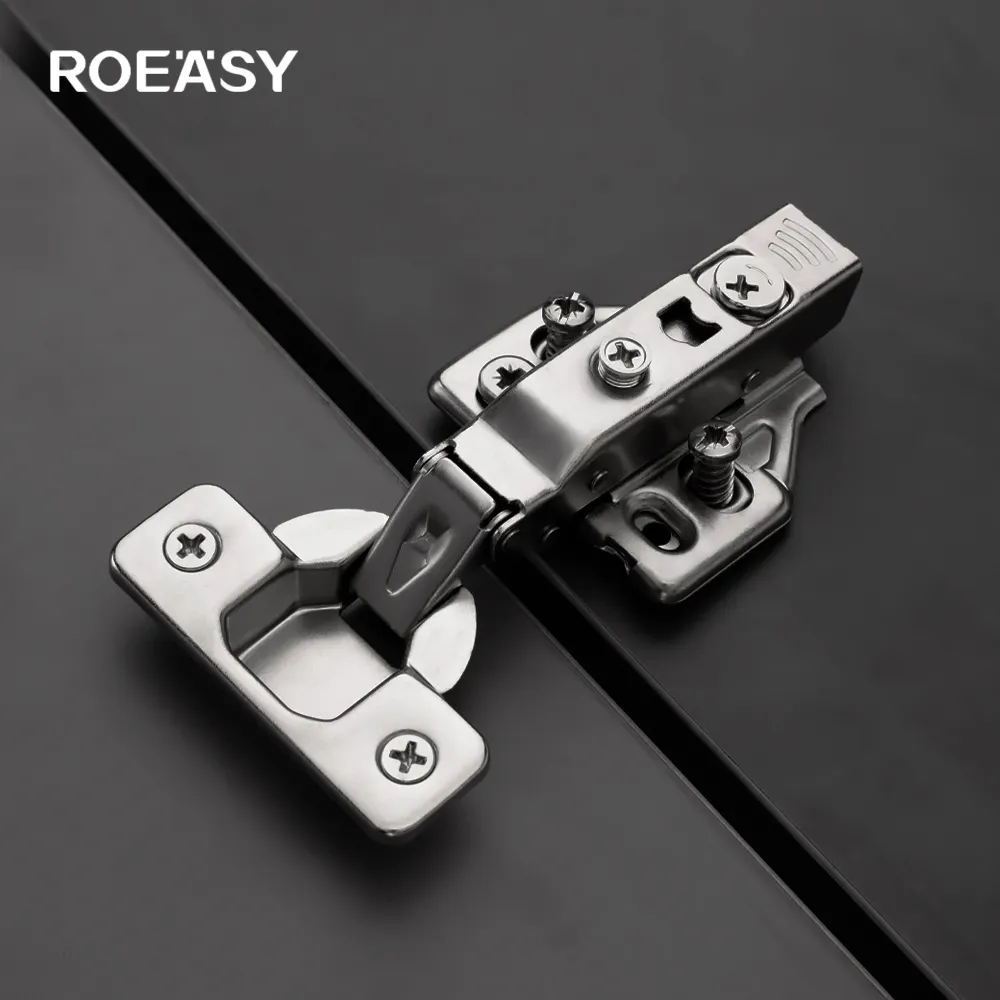 ROEASY soft-close full overlay cabinet hinge on a dark wood panel | Al Janah Al Malaky