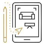 Al Janah Al Malaky | tablet showing interior design with a stylus.