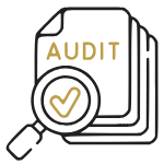 Al Janah Al Malaky: An audit document with a magnifying glass and a checkmark.