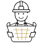 A cartoon builder with a hard hat holding a blueprint | Al Janah Al Malaky